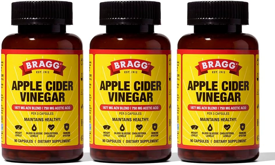 Bragg Apple Cider Vinegar Capsules with Vitamin D and Zinc - (3 Pack) 90 Capsules - Supports The Immune System