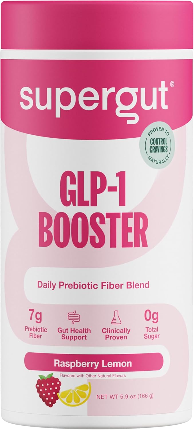 Supergut Gut Healthy Flavored GLP-1 Booster, Raspberry Lemon - High Fiber GLP-1 Supplement Powder for Women & Men - Sugar-Free Drink Mix for Gut Health & Digestive Support (18 Servings)