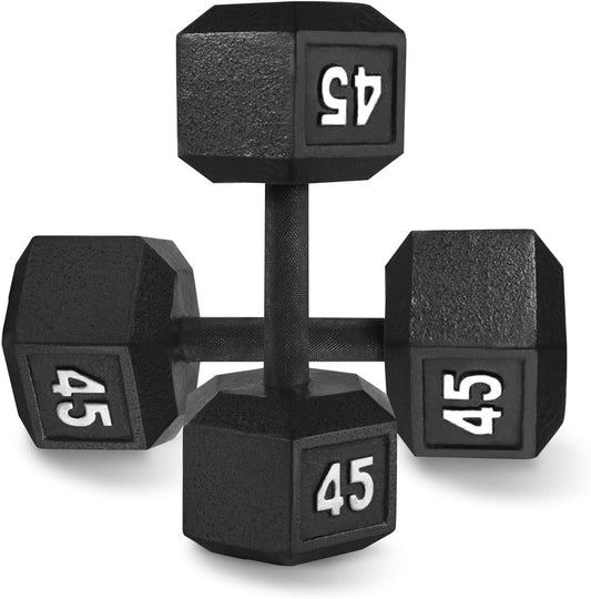 WF Athletic Supply Cast Iron Solid Hexagon Gray/Black Dumbbells, Strength Training Free Weights Set of 2 for Women and Men, Hand Weights Sold by Pairs, Multi-Select Size Options Available