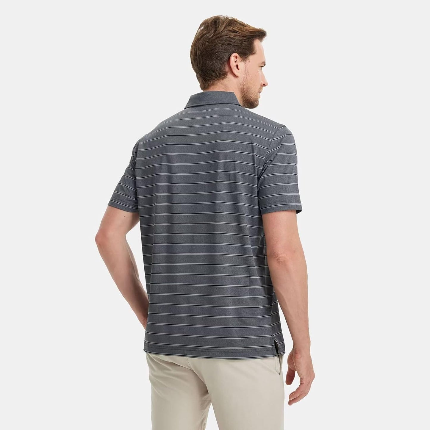 M MAELREG Golf Shirts for Men Moisture Wicking Striped Polo Performance Dry Fit Business Sports Mens Polo Shirts Short Sleeve