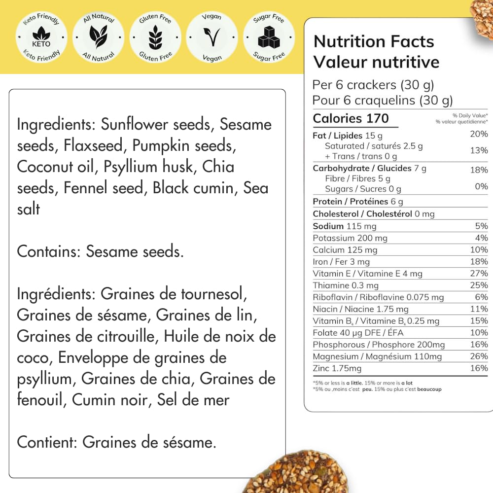 Super Seed Crackers, Gluten Free & Keto Friendly Healthy Snacks, Vegan, Zero Sugar, Paleo & Diabetic Friendly, Nut Free, 20g High Protein, 18g High Fiber, 3.56oz Each, 3-Pack, Fennel & Black Cumin