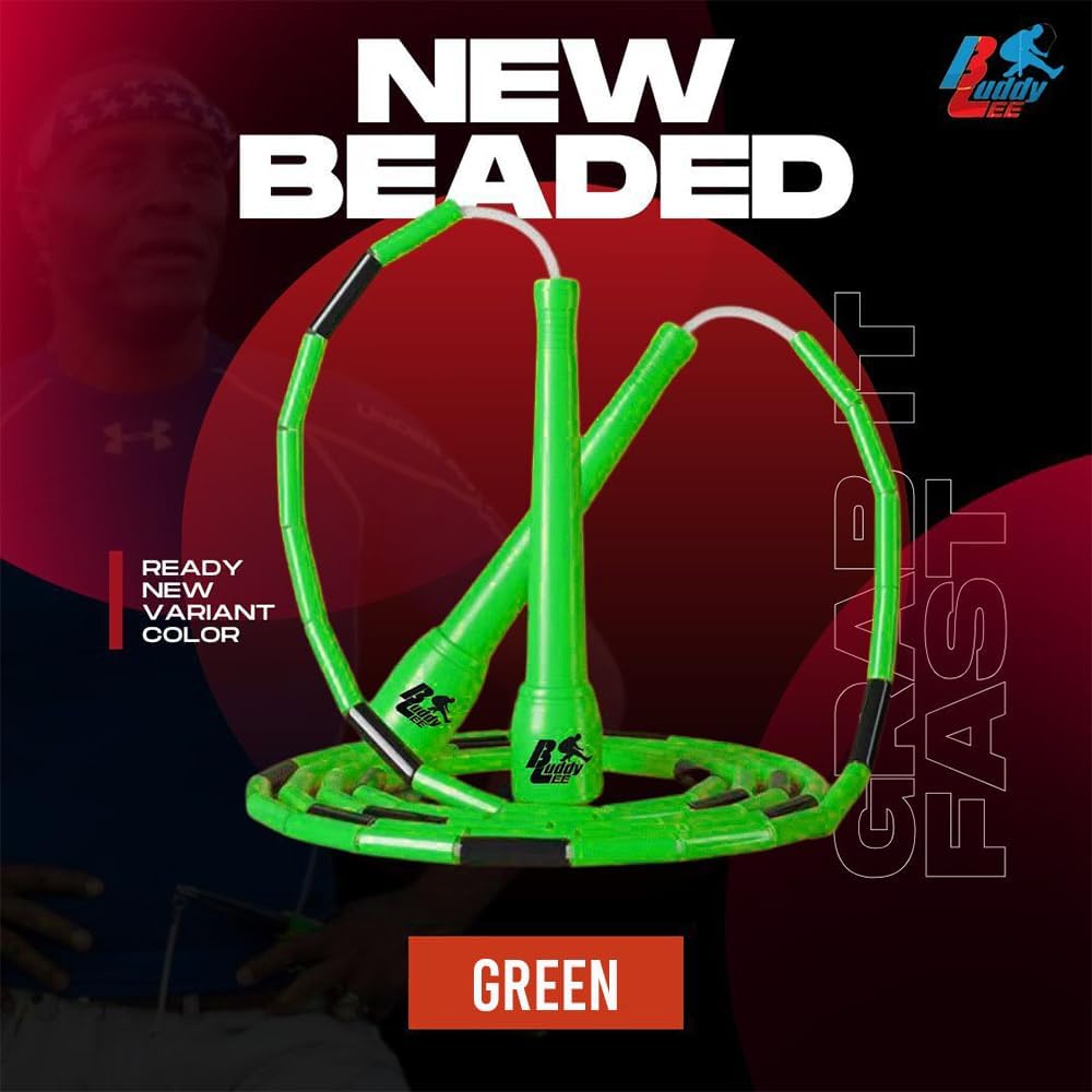 Buddy Lee New Beaded Jump Rope – Adjustable Skipping Rope for Kids & Adults – Durable, Tangle-Free Fitness Jump Rope with Ergonomic Handles for Cardio, Training & Outdoor Workouts