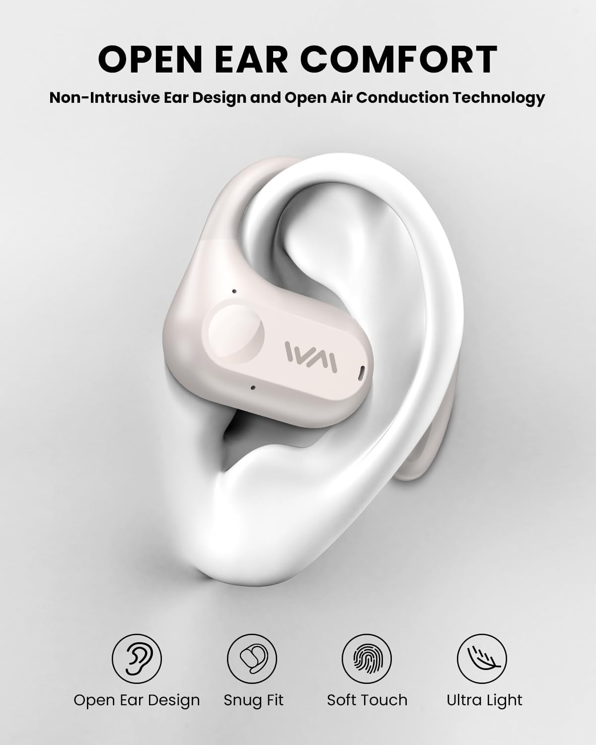 Open Ear Headphones,Wireless Bluetooth 5.3 Air Conduction Open Earbuds,Comfort & Secure Fit ,Powerful Bass,Clear Calls,30H Playback,Light Weight Sports Headsets with Ear-Hook for Workout,Running,Beige