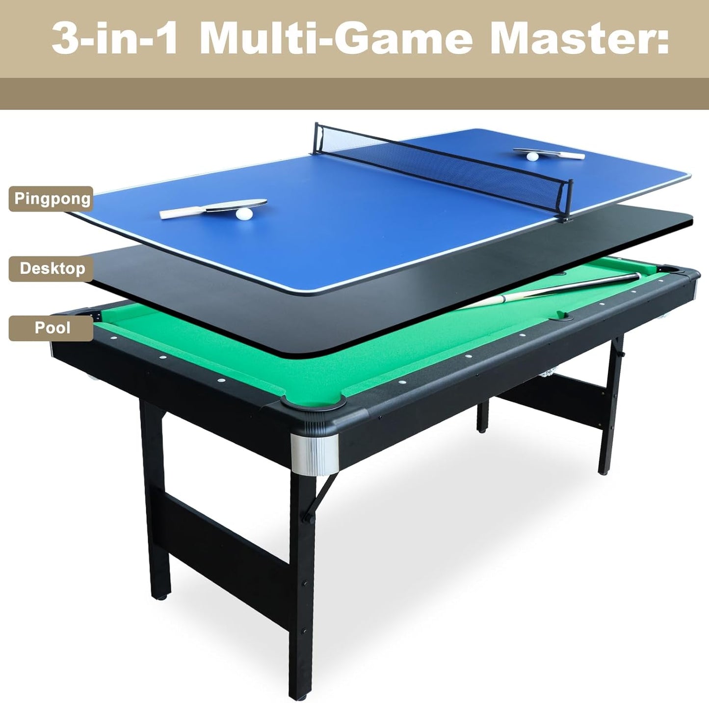 Seydrey 6-Foot Portable Foldable Pool Table with All Accessories – Compact Billiards Table for Home, Game Room, Apartment