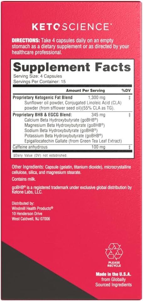 Keto Science Keto Burn Capsules, Exogenous Ketone, Dual-Action with BHB & EGCG, Ketones for Hydration, Keto BHB, Weight Support, Energy, Focus & Ketosis, 60 Capsules, 15 Servings