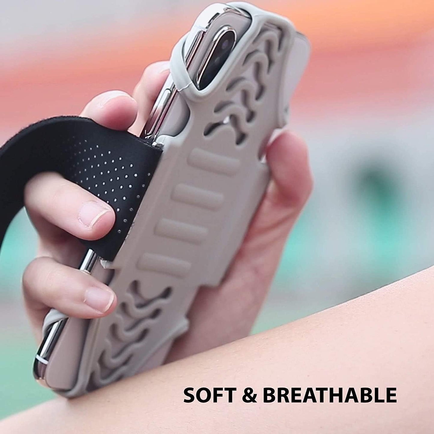 BONE Run Tie, Running Cell Phone Holder, Skin-Friendly & Washable Silicone Sport Armband, Universal Workout Phone Carrier Compatible with Most Smartphone (Gray - Size XL/Arm Size 15.7-21.4")
