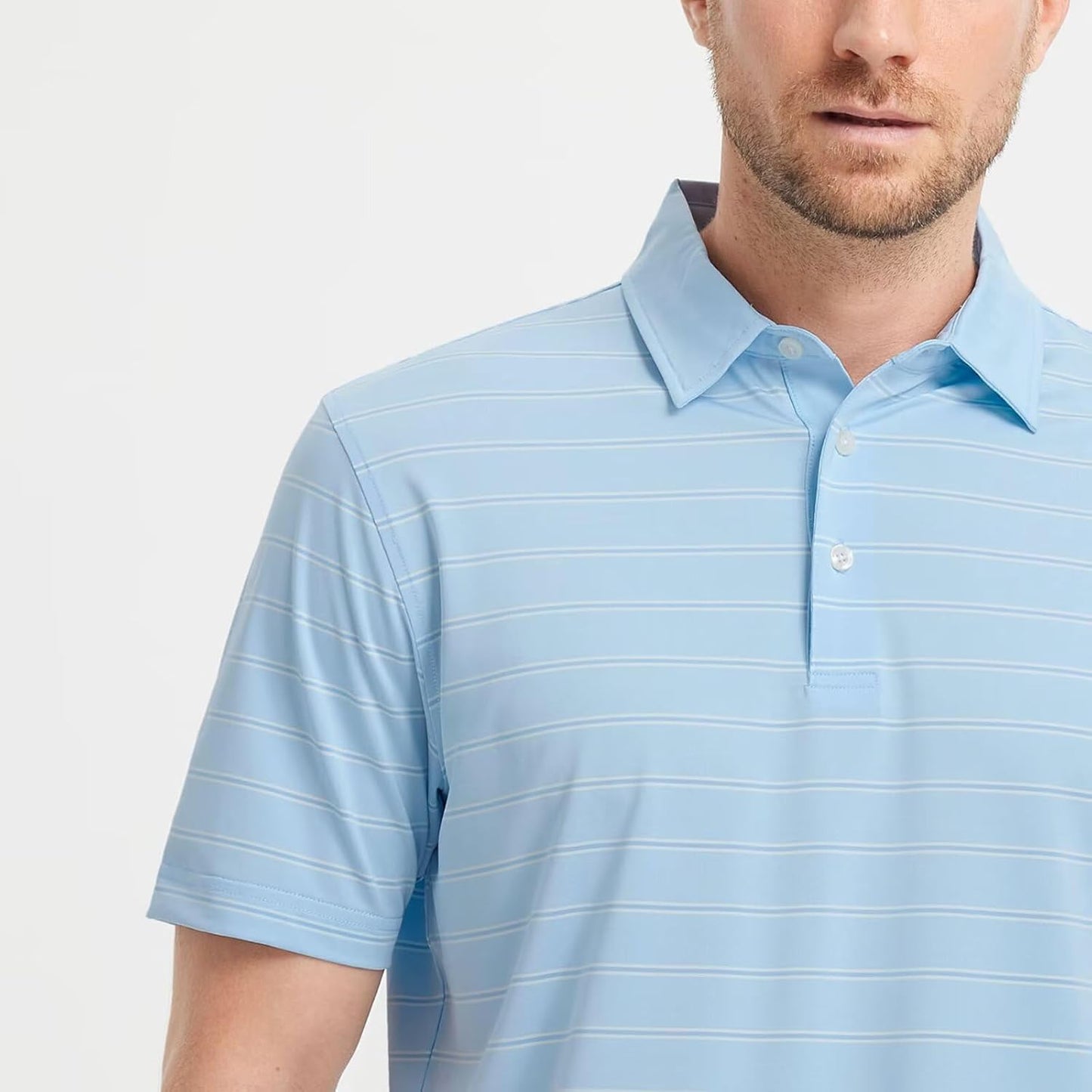 M MAELREG Golf Shirts for Men Moisture Wicking Striped Polo Performance Dry Fit Business Sports Mens Polo Shirts Short Sleeve