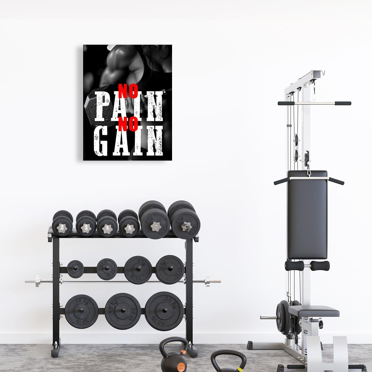 OTINGQD Inspirational Gym Wall Decor,Fitness Quotes Wall Art,No Pain No Gain Canvas Wall Decor for Home Gym