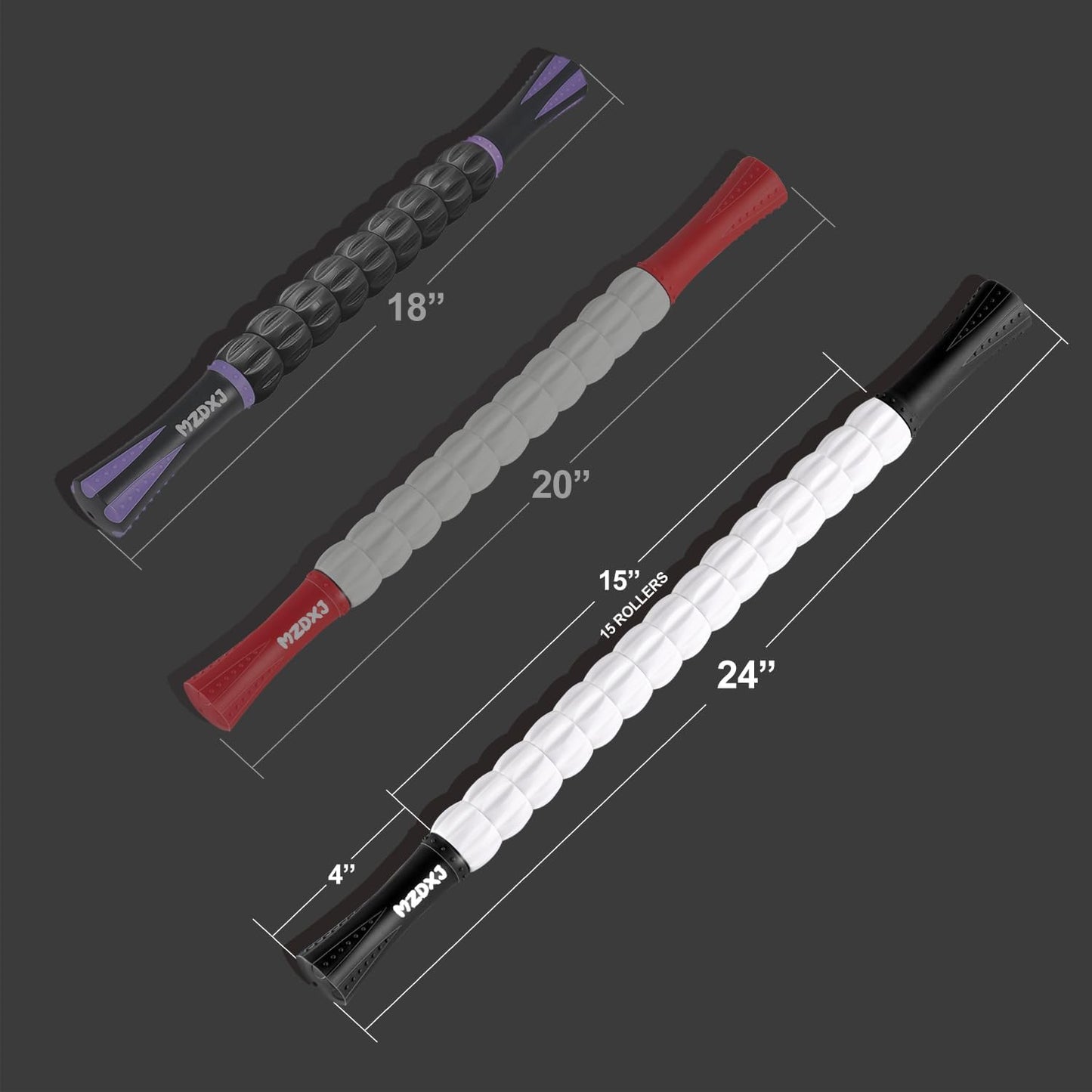 Muscle Roller Stick, Massage Stick for Full Body Relaxation, Relieves Muscle Soreness, Tension, Stiffness, for Shoulders, Neck, Back, Legs, Arms, Deep Tissue Massager(Black White - 24 inch)