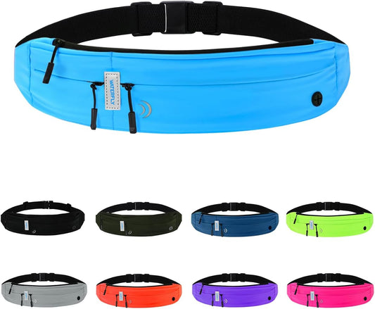 WATERFLY Running Belt Fanny Pack: Runner Marathon Jogging Waist Pack Sport Workout Exercise Fitness Phone Holder Belt for Men Women Jogger Slim Waistband