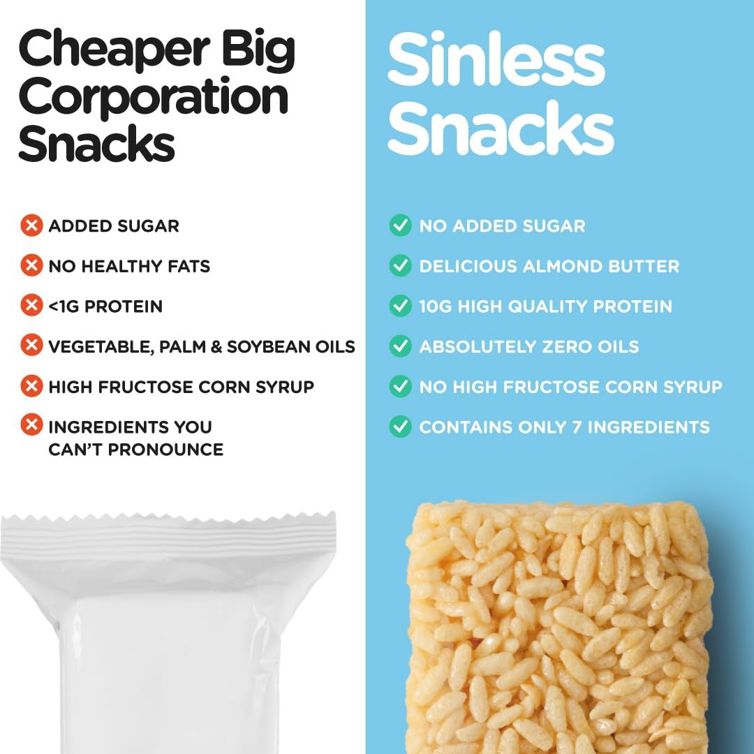New Improved Recipe - Sinless Snacks Marsh Mallow Krisp - Perfect Keto Snacks - Delicious Gluten Free Low Carb Snacks - Marshmallow Keto Cereal Bars – Soft & Chewy Low Sugar – Less Than 1g - 8 Count