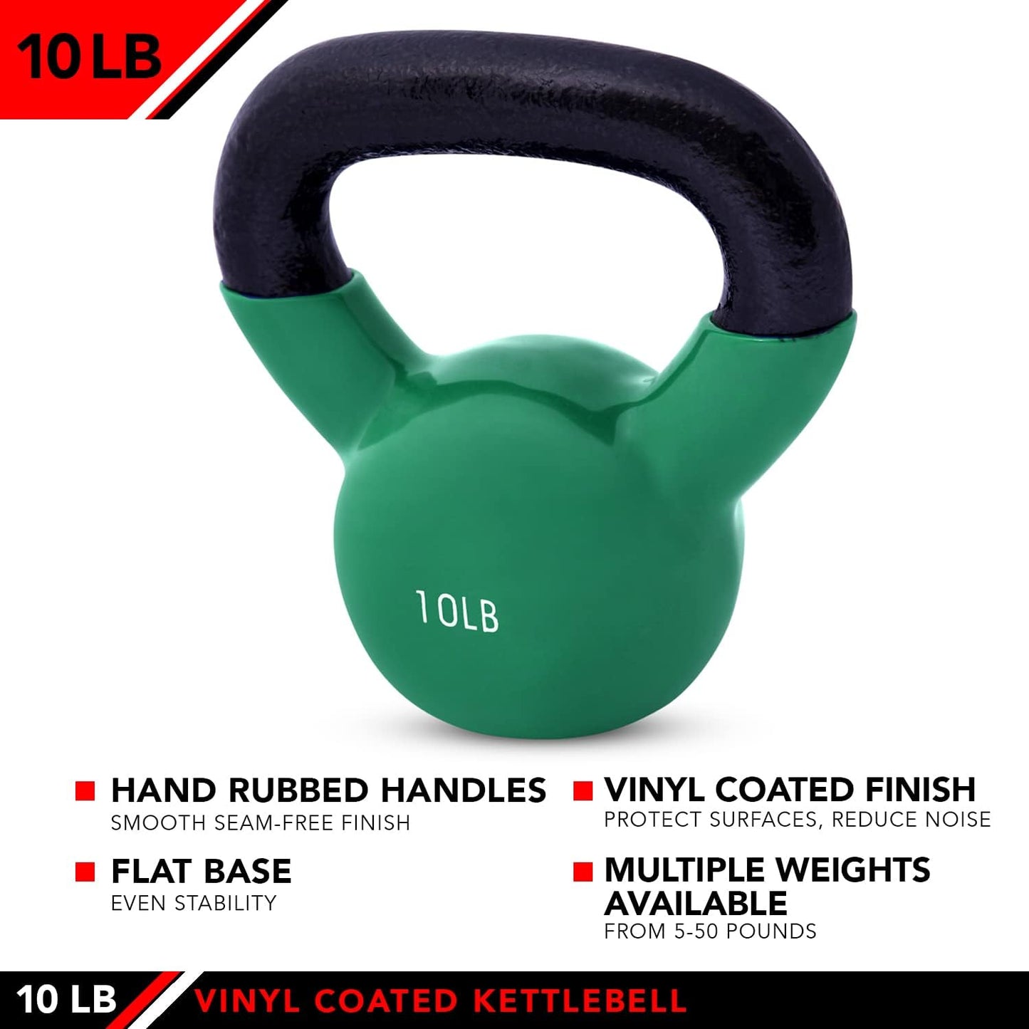 JFIT Kettlebell Weights Vinyl Coated Iron - 12 Size Options, 5lbs-50lbs - Coated for Floor and Equipment Protection, Noise Reduction, Ballistic, Core, Weight Training