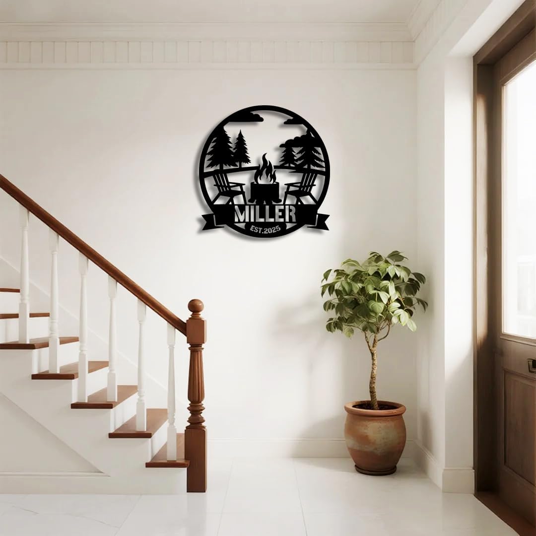 Personalized Campfire Metal Name Sign | Custom Camping Metal Signs | Family Wall Art & Split Letter Name | Wedding Gift & Anniversary | Indoor Decor Gift for Women, Men, Wife, Parents, Couple