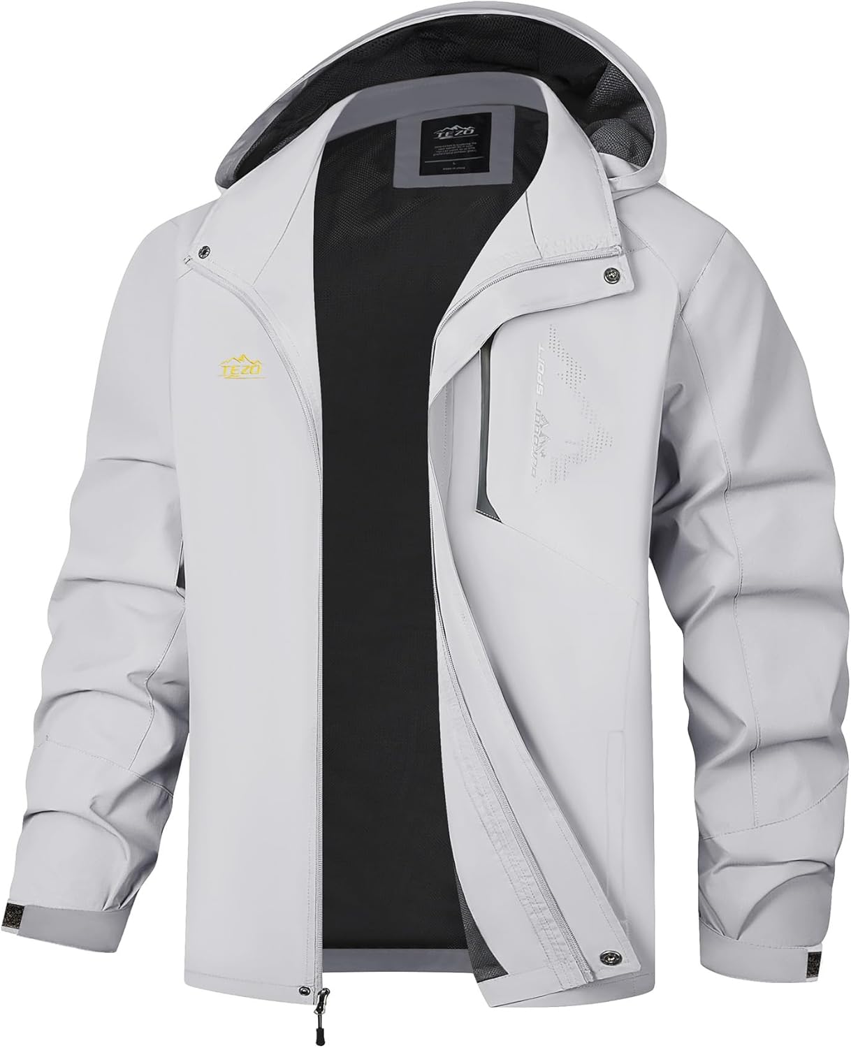 TEZO Mens Rain Jacket Waterproof with Hooded Hiking Coat Lightweight Windbreaker