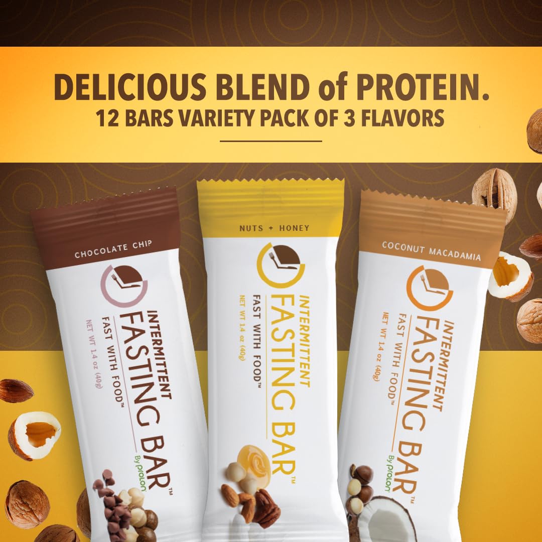 Prolon Fast Bars | Keto, Gluten Free, Dairy Free, Plant Based Protein, For Intermittent Fasting | Developed to Not Break a Fast | Variety Pack | Nuts & Honey, Chocolate Chip, Coconut Macadamia, 12 Ct