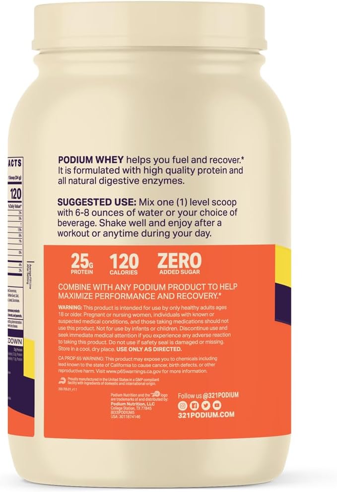 Podium Nutrition, 100% Whey Protein Powder, 25g per Serving, No Sugar Added, Coffee Ice Cream, Gluten Free, Soy Free, No Artificial Colors