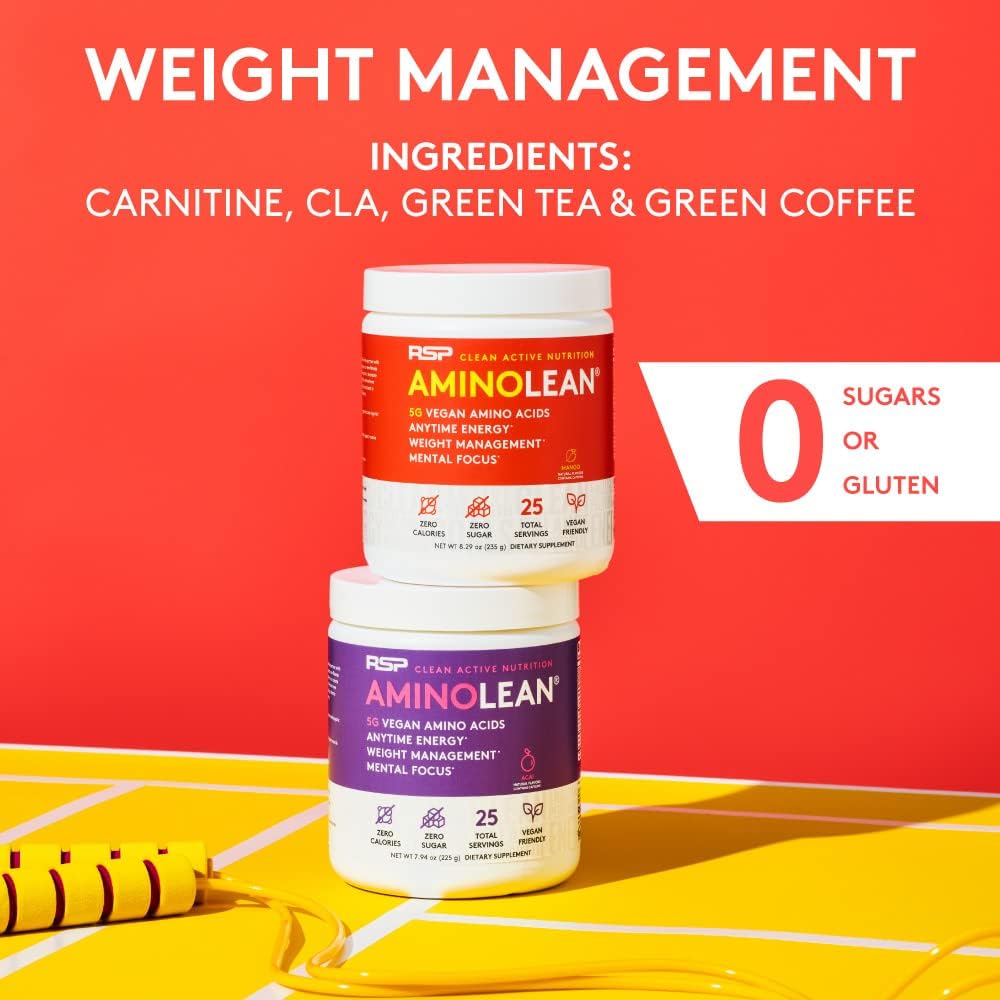 RSP NUTRITION AminoLean Natural Pre Workout Powder, Sucralose Free Amino Energy with No Artificial Dyes, Vegan BCAAs and Weight Management, Mango, 25 Serv