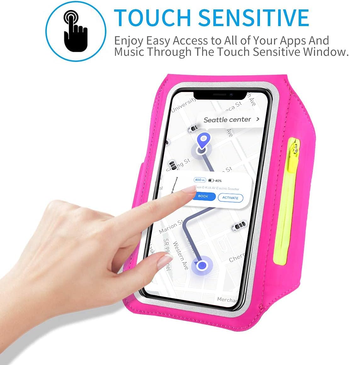 Running Armband with Earphone Bag Cell Phone Armband for iPhone 16 15 Pro 14 Plus 13 11 XR XS, Galaxy S24/S10 Water Resistant Sports Phone Holder Case & Zipper Slot Car Key Holder for 6.7 inch Phone