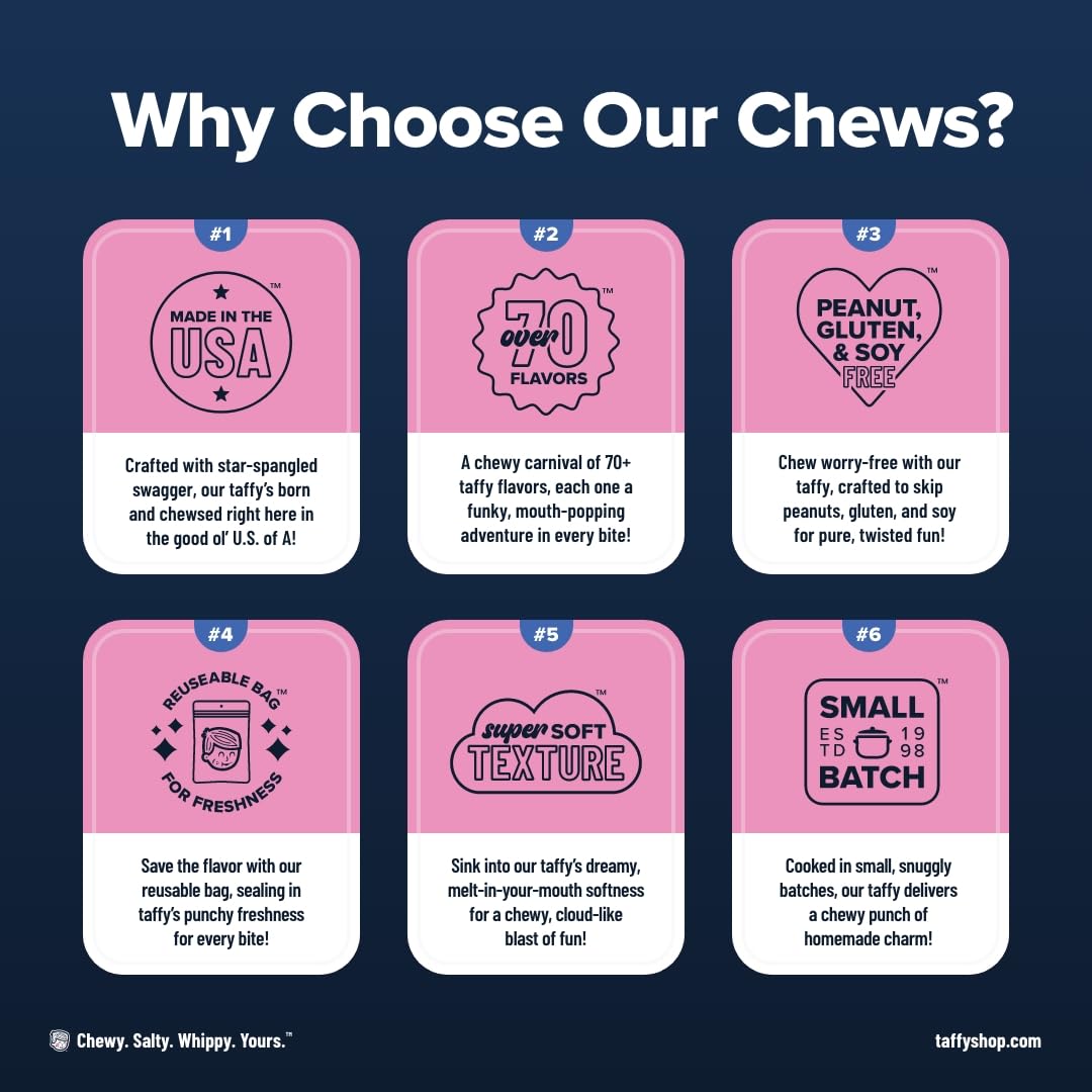 Taffy Shop Fruit Favorites Mix Salt Water Taffy Individually Wrapped - Old-Fashioned Salt Water Taffy Bulk Assorted Flavors - Gourmet Soft Chewy Candy, Gluten-Free, 35 Pieces (7oz)