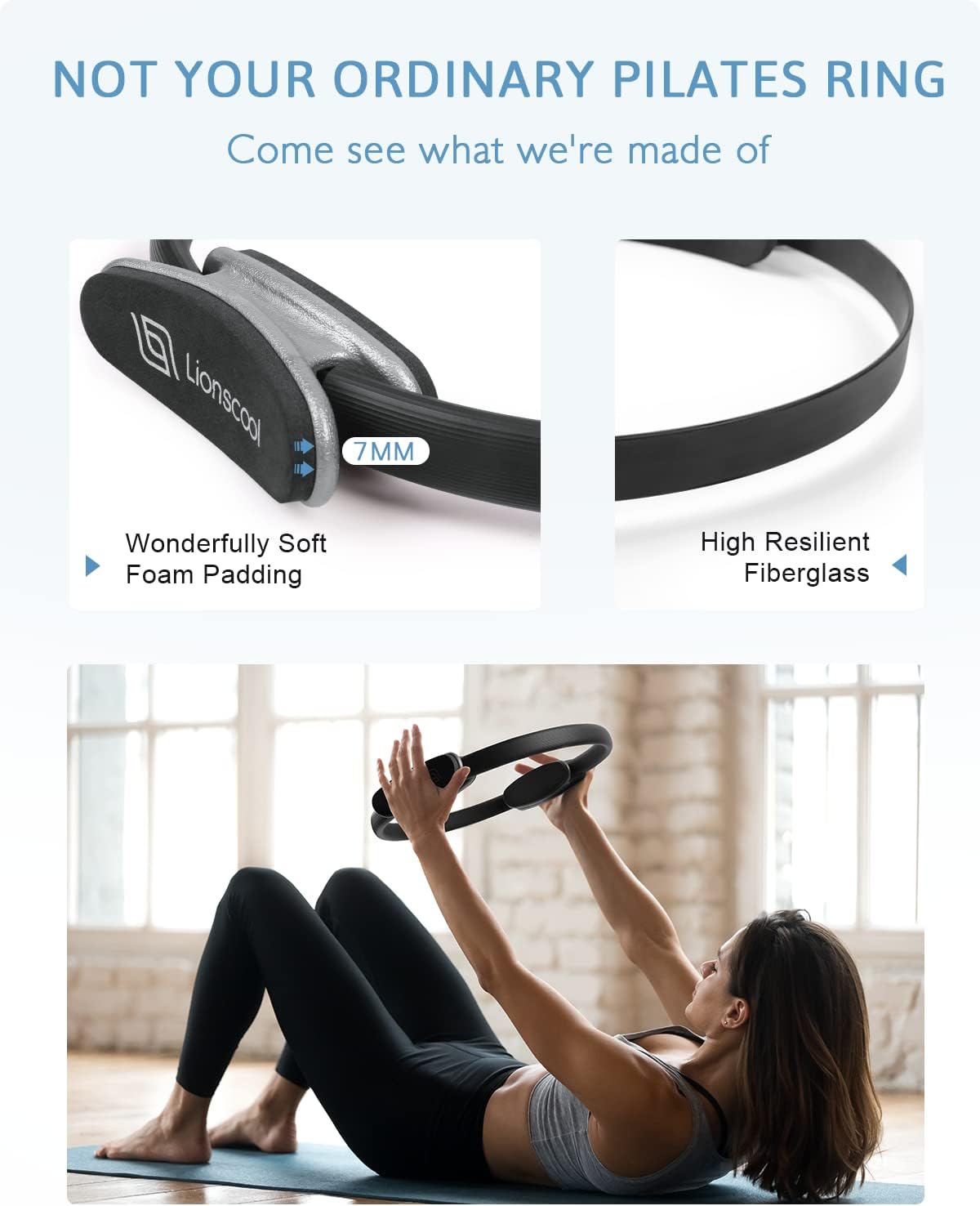 LIONSCOOL Pilates Ring Set – 14" Anti-Deformation Magic Circle with Padded Handles, Mini Ball, Resistance Bands, Guide & Bag