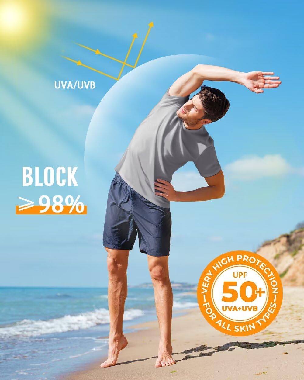 Boladeci Men's Swim Shirt Short Sleeve UPF 50+ Sun Protection SPF UV Moisture Wicking Lightweight Quick Dry Rash Guard