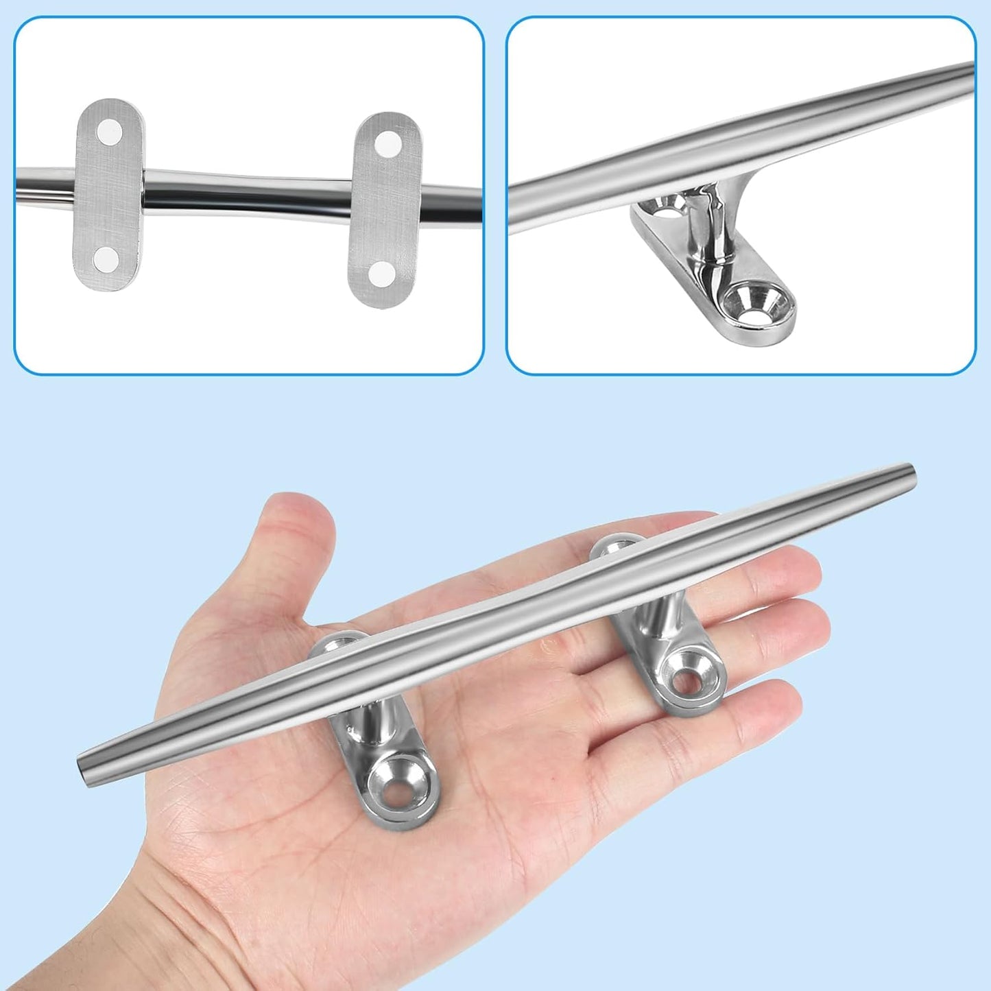 Boat Cleat 6 Inch 316 Stainless Steel, Dock Cleat 8 Inch Heavy Duty Open Base Include Screws, Boat Dock Cleats 10 Inch with Backing Plate for Boats, Kayak, Marine, Deck and Decor(2,4,6 Pack)