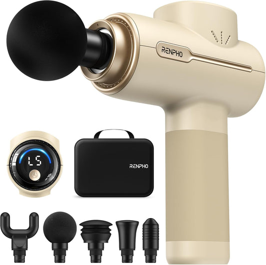 RENPHO Massage Gun Deep Tissue, Portable Percussion Massager for Back and Neck, Gifts for Men and Women, Handheld Device with Carry Case, Active Tan