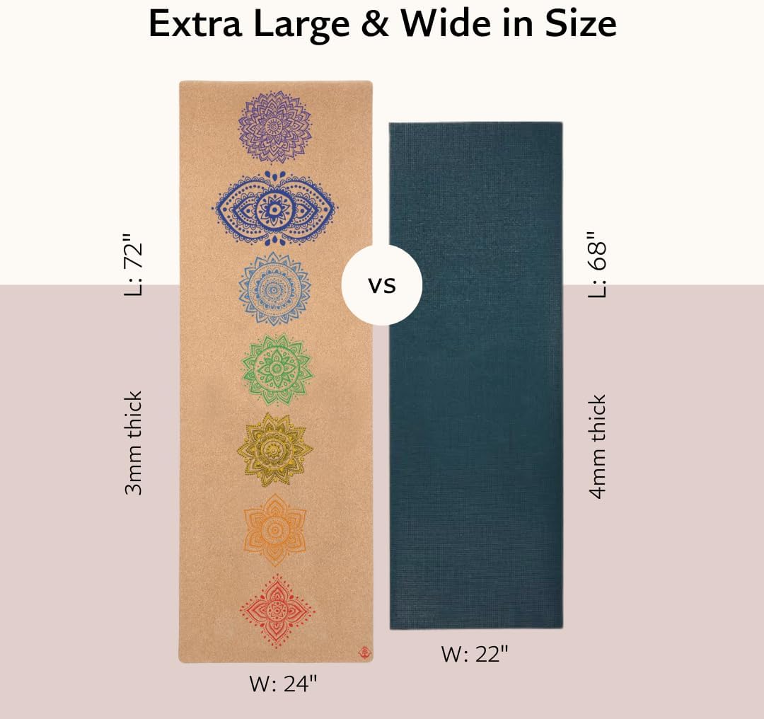 Cork Yoga Mat - Artist Designed, Premium Printed Eco-Friendly Non-Slip mat, Great for Regular & Hot Yoga, Pilates, Workouts 72 inch x 24 inch x 3mm Thick