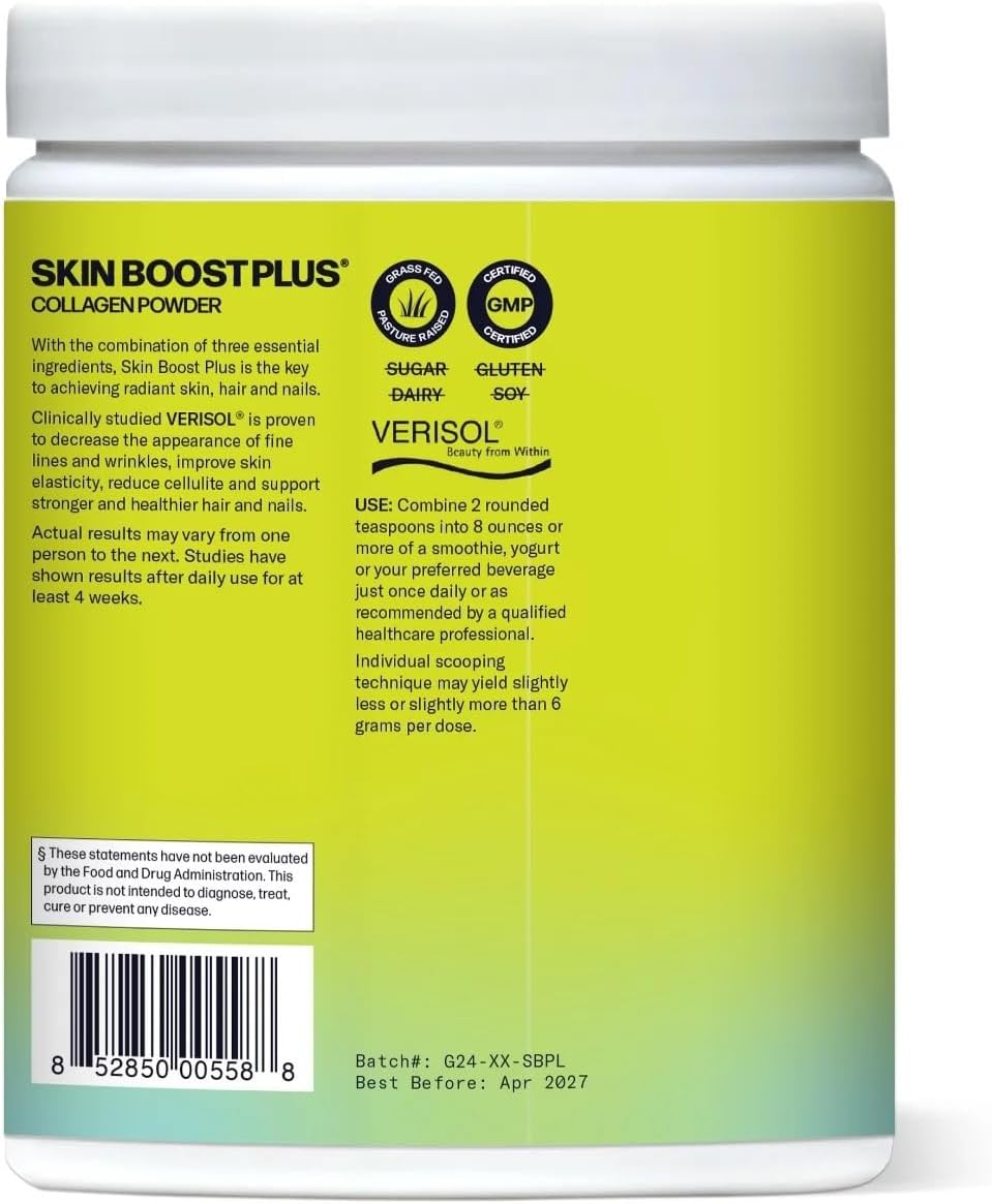 Sparkle Wellness Skin Boost Plus (No Flavor) [50-Serves] | Collagen Powder Supplement with VERISOL Bioactive Hydrolyzed Collagen Peptides, Vitamin C & Hyaluronic Acid