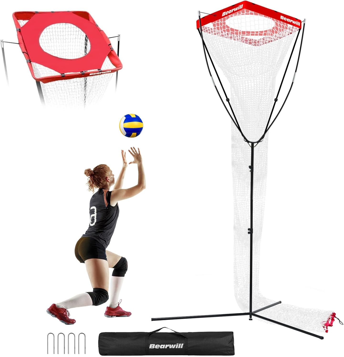 Volleyball Setter Trainer Net, Volleyball Training Equipment Adjustable Angle Height 8-13 FT Setter Net, Indoor Outdoor Volleyball Practice Net System for Serving, Spiking and Setting