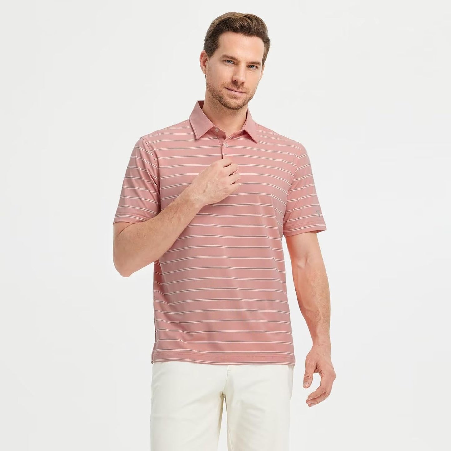 M MAELREG Golf Shirts for Men Moisture Wicking Striped Polo Performance Dry Fit Business Sports Mens Polo Shirts Short Sleeve