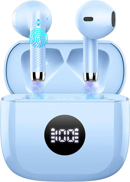 Wireless Earbuds, Bluetooth Ear Buds LED Power Display Headphones Bass Stereo, Bluetooth Earbuds in-Ear Noise Cancelling Mic, 40H Playback Mini Case IP7 Waterproof Sports Earphones for Android iOS