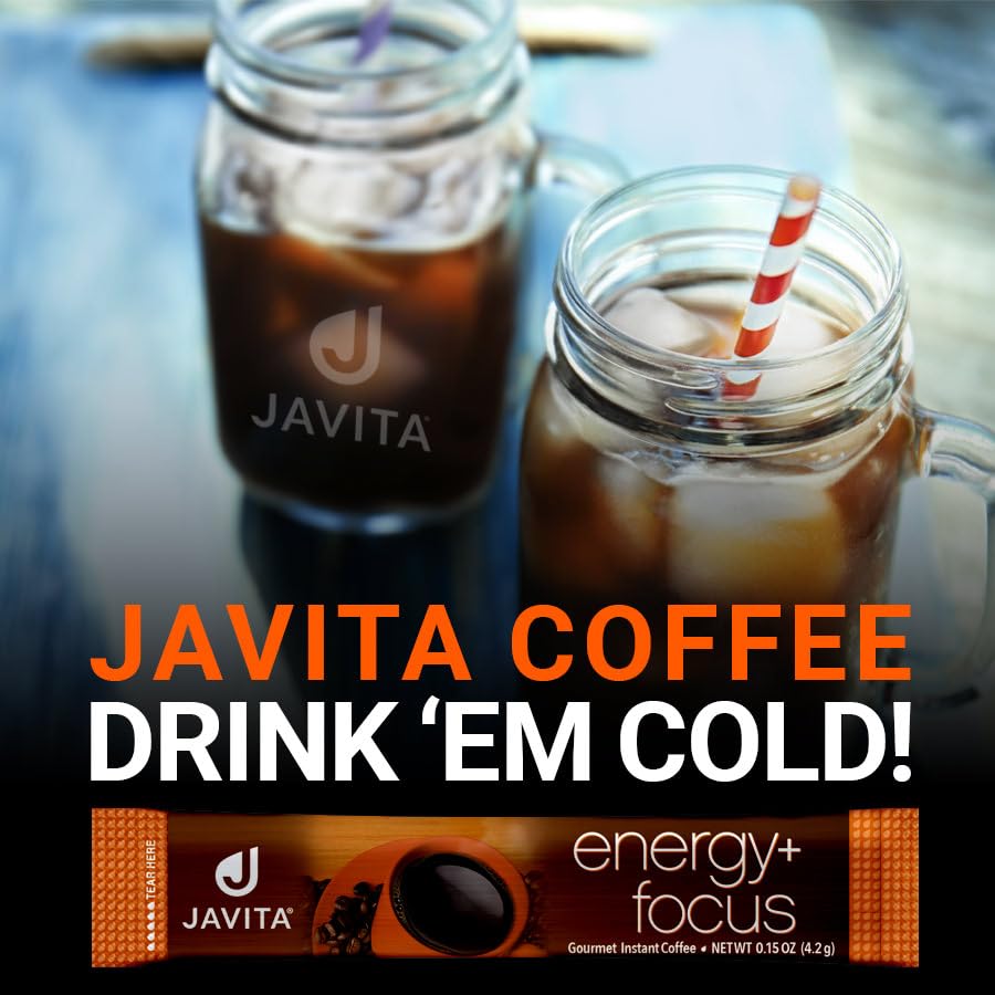 Javita Energy + Focus Instant Coffee Packets, 100% South American Arabica & Robusta Blend, plus Herbs for Clarity, Energy, & Focus, Keto, Dieters Drink, 3 boxes of 24 (4.2g) sticks