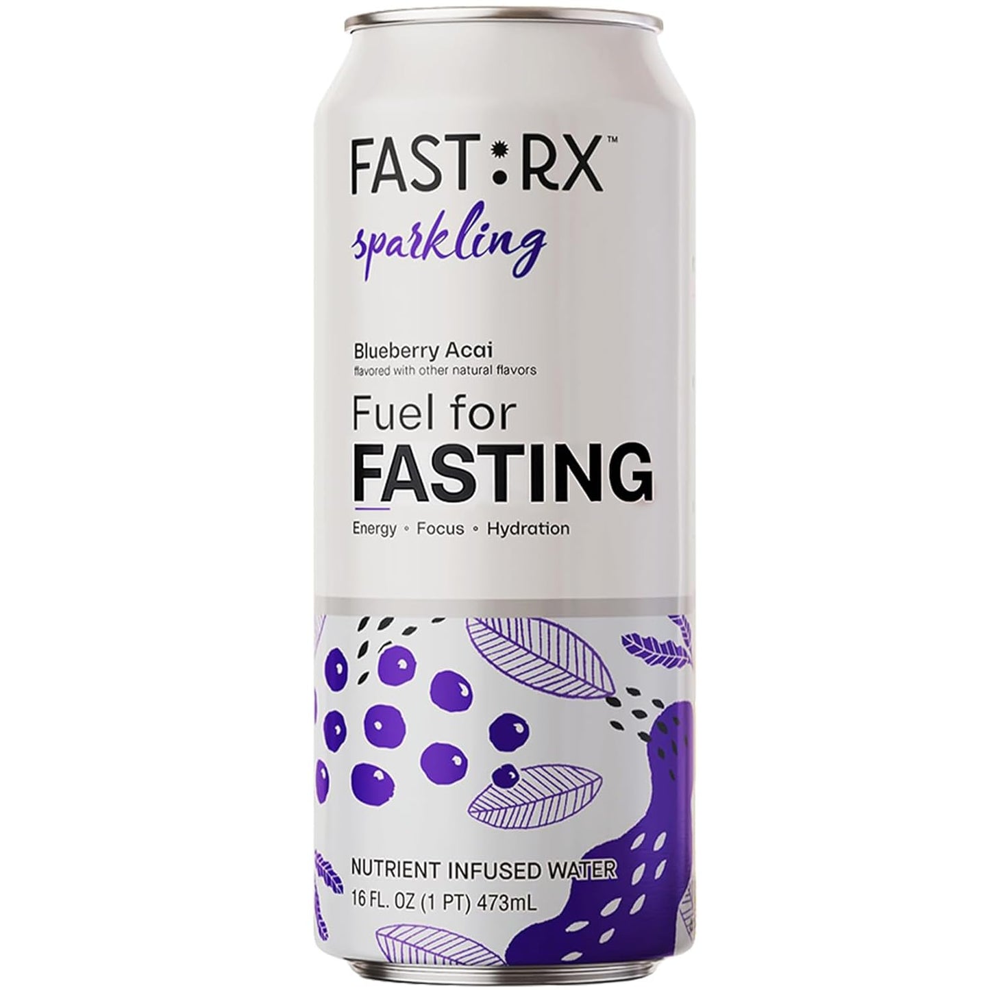 FASTRX Blueberry Acai Sparkling Fasting Electrolyte Drink – Hunger Suppressant, Includes Essential Electrolytes and Vitamins, De-Sugared Lemon Juice – Zero Sugar, 16 Fl Oz, Pack of 12