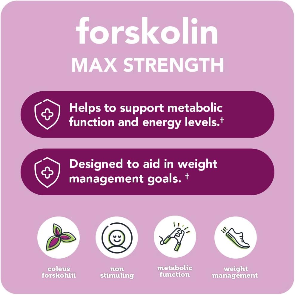 Vitamin Bounty Forskolin Maximum Strength for Weight Loss - Natural Coleus Forskohlii Root Extract Supplement - 20% Standardized Forskolin Powder - Weight Management Support - 60 Capsules