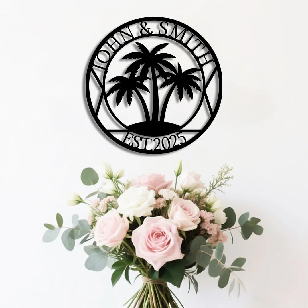 Personalized Palm Tree Metal Name Sign | Custom Family Wall Art & Split Letter Name | Custom Metal Signs | Beach Coastal House Decor | Outdoor Decor Gift Gift for Women, Men, Wife, Parents, Couple
