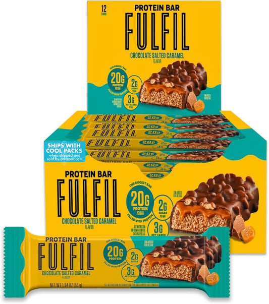 FULFIL Protein Bars, Chocolate Salted Caramel Flavored, Gluten Free with 20g Protein, Pantry Staples, 12 Count