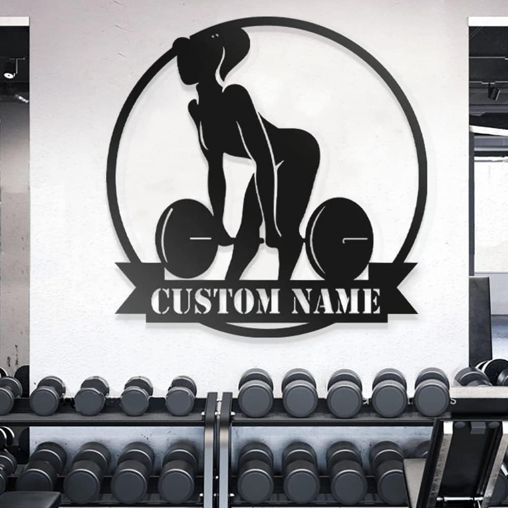 Personalized Custom Name Gym Metal Sign for Home Workout Room, Fitness Garage Center Motivational Decor, Powerlifting Wall Art Gift for Women, Men, Dad, Papa, Grandpa, Mother, Sister, Girls