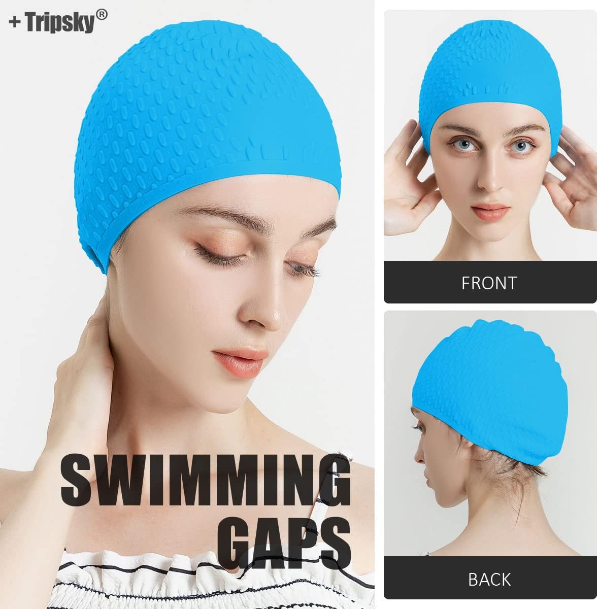 Tripsky Silicone Swim Cap,Comfortable Bathing Cap Ideal for Curly Short Medium Long Hair, Swimming Cap for Women and Men, Shower Caps Keep Hairstyle Unchanged…