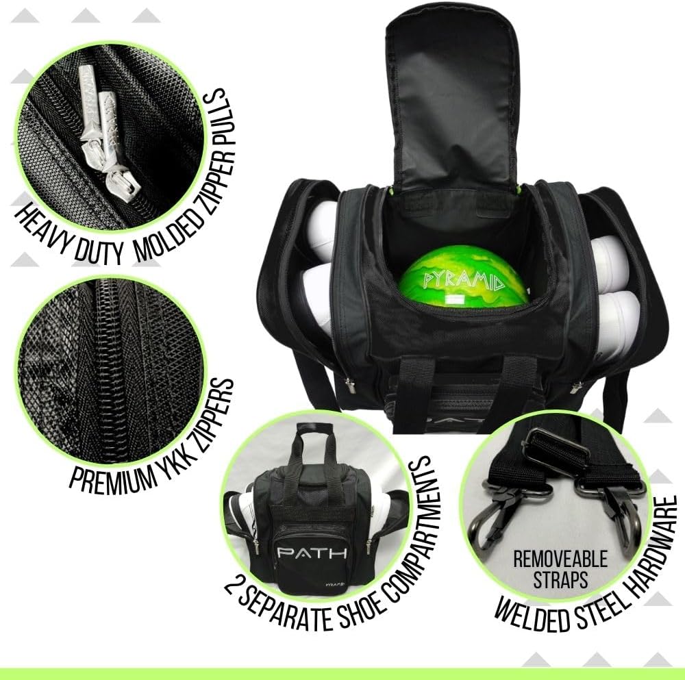 Pyramid Path Pro Deluxe Single Bowling Ball Tote - Holds One Ball, One Pair Shoes Up to Mens 15