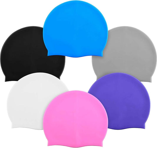 Syhood 6 Pieces Unisex Adult Silicone Swim Cap Waterproof Swimming Hat Non Slip Pool Hat Elastic Silicone Cap for Long and Short Hair