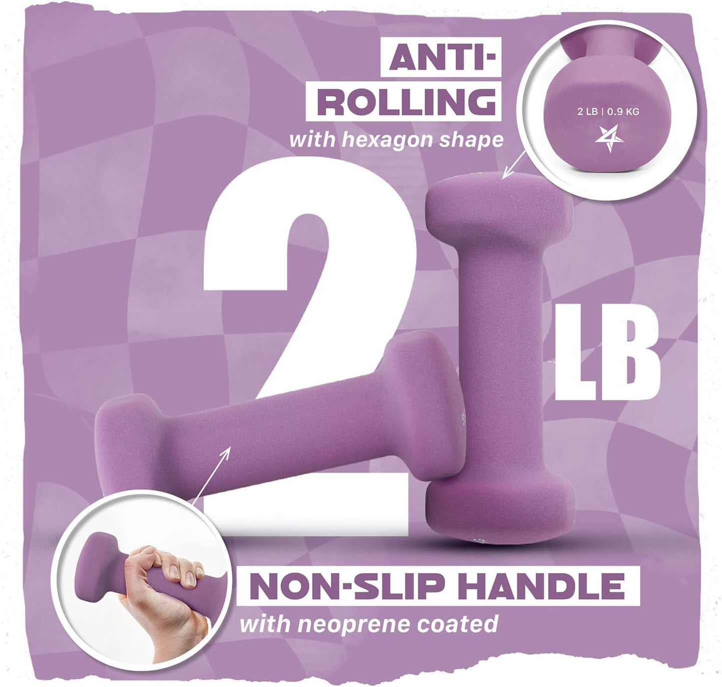 Yes4All Neoprene Coated Dumbbell Hand Weight Sets of 2 - Multiple Weight Options with 15 Colors, Anti-roll, Anti-Slip, Hexagon Shape