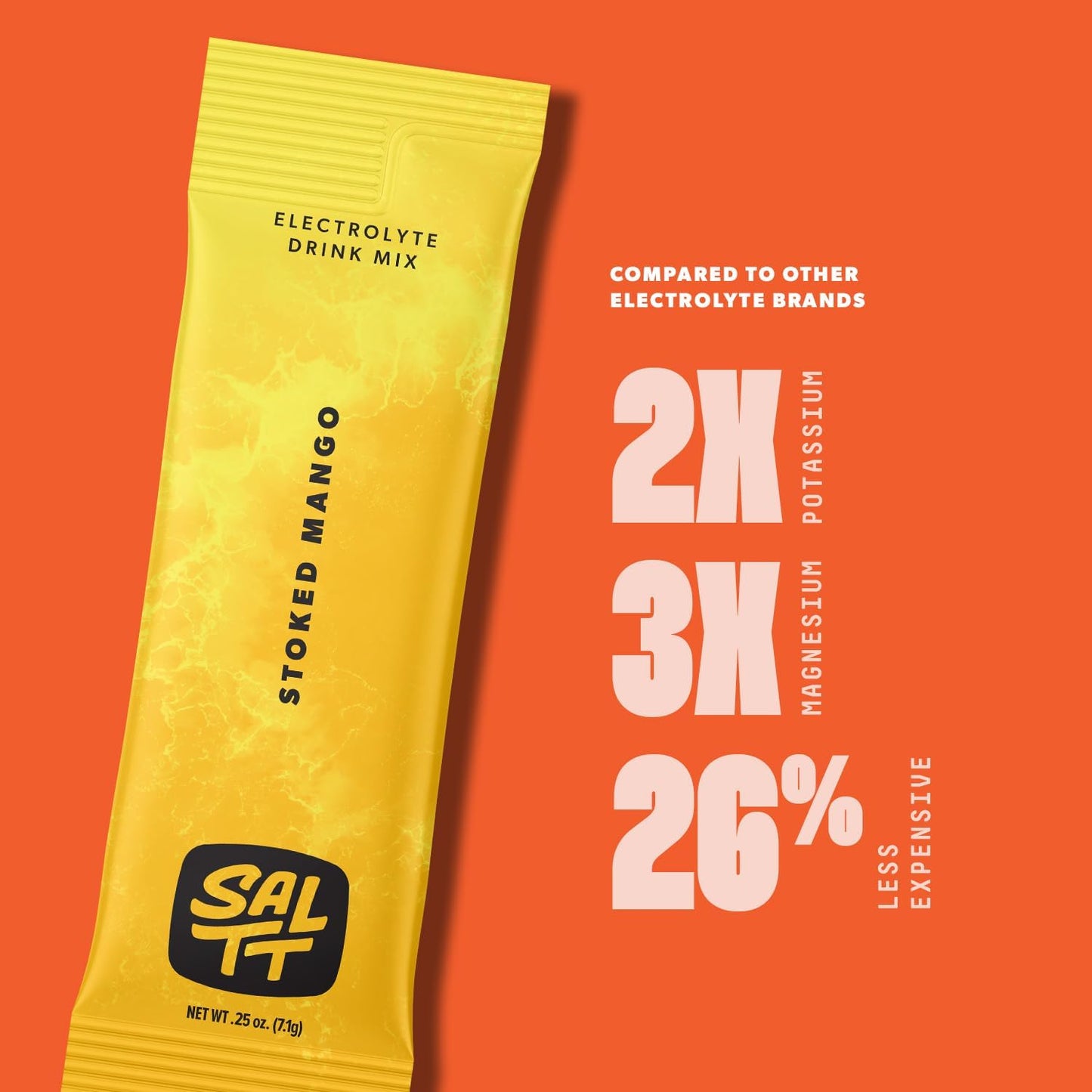 Keto Chow SALTT Electrolytes Powder Packets, Stoked Mango (30 Hydration Packets) - Magnesium, Potassium, Sodium, Trace Minerals - Vegan, Sugar & Gluten Free - Travel Essentials - Made in USA