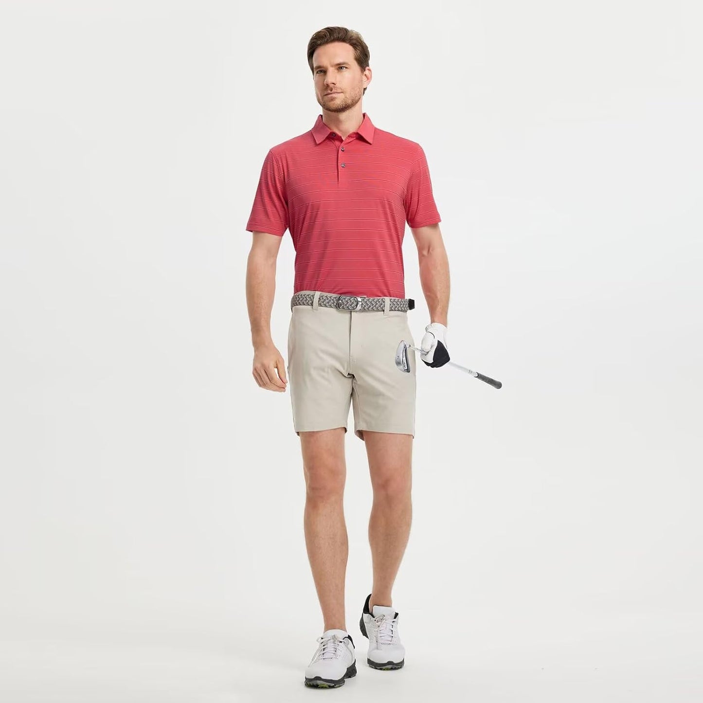 M MAELREG Golf Shirts for Men Moisture Wicking Striped Polo Performance Dry Fit Business Sports Mens Polo Shirts Short Sleeve