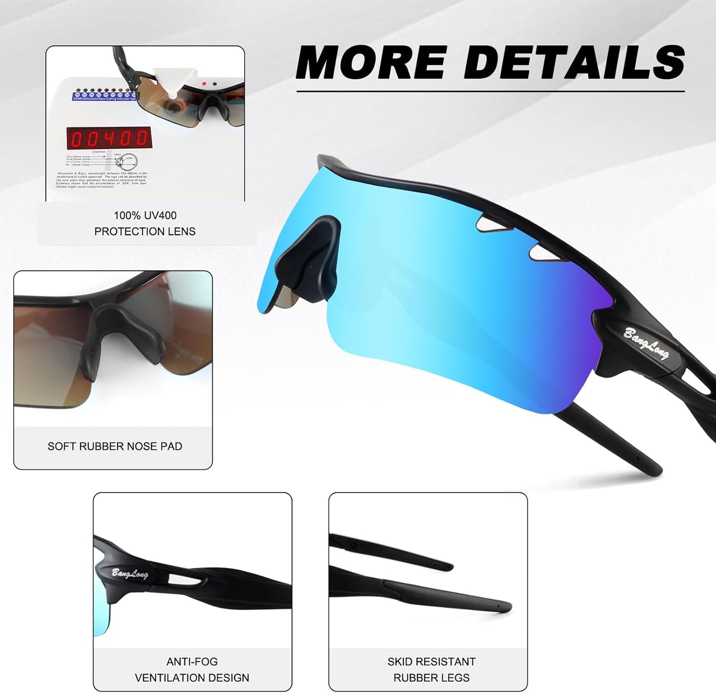 BangLong Polarized Sports Sunglasses Cycling Sun Glasses for Men Women with 5 Interchangeable Lenes for Running Baseball Golf