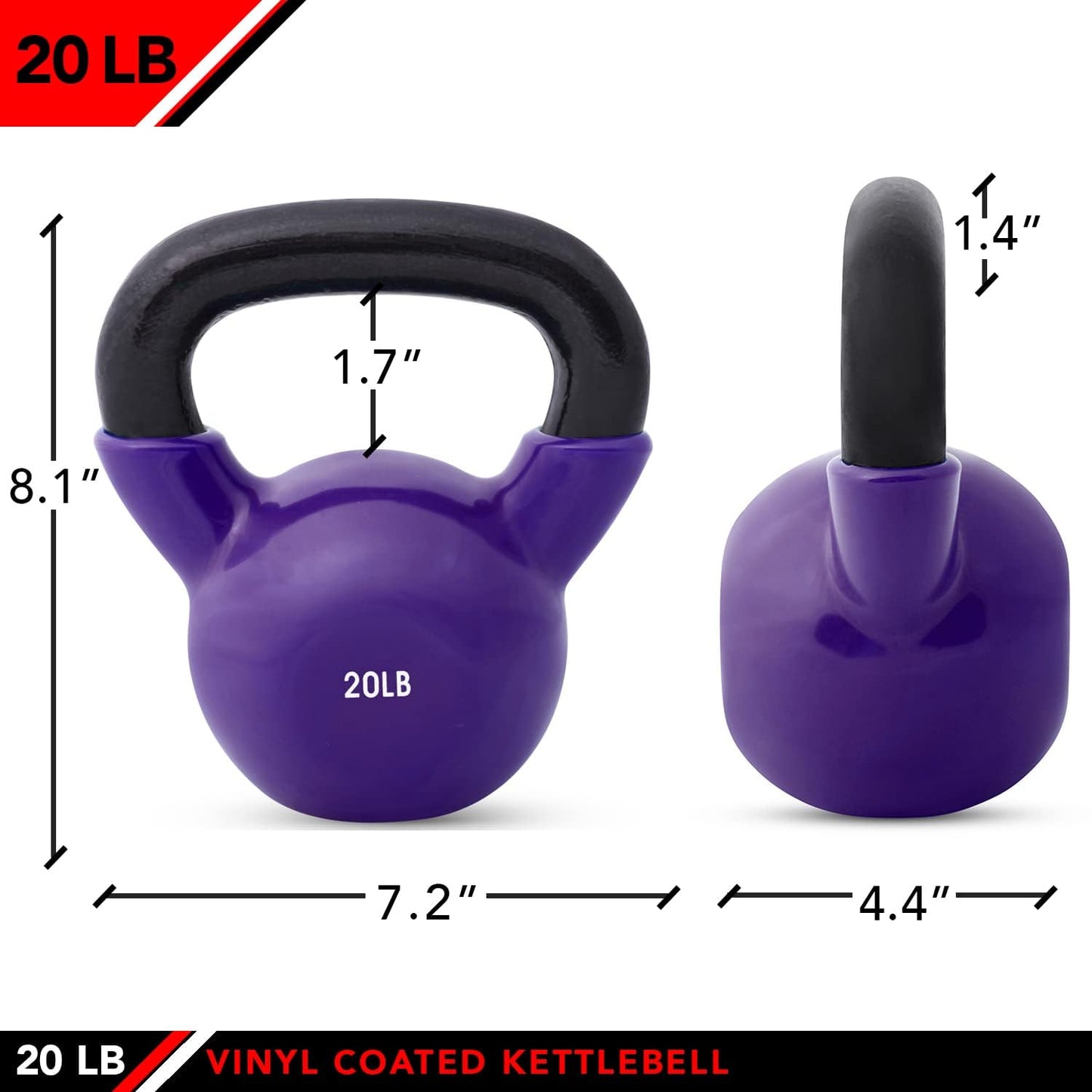 JFIT Kettlebell Weights Vinyl Coated Iron - 12 Size Options, 5lbs-50lbs - Coated for Floor and Equipment Protection, Noise Reduction, Ballistic, Core, Weight Training