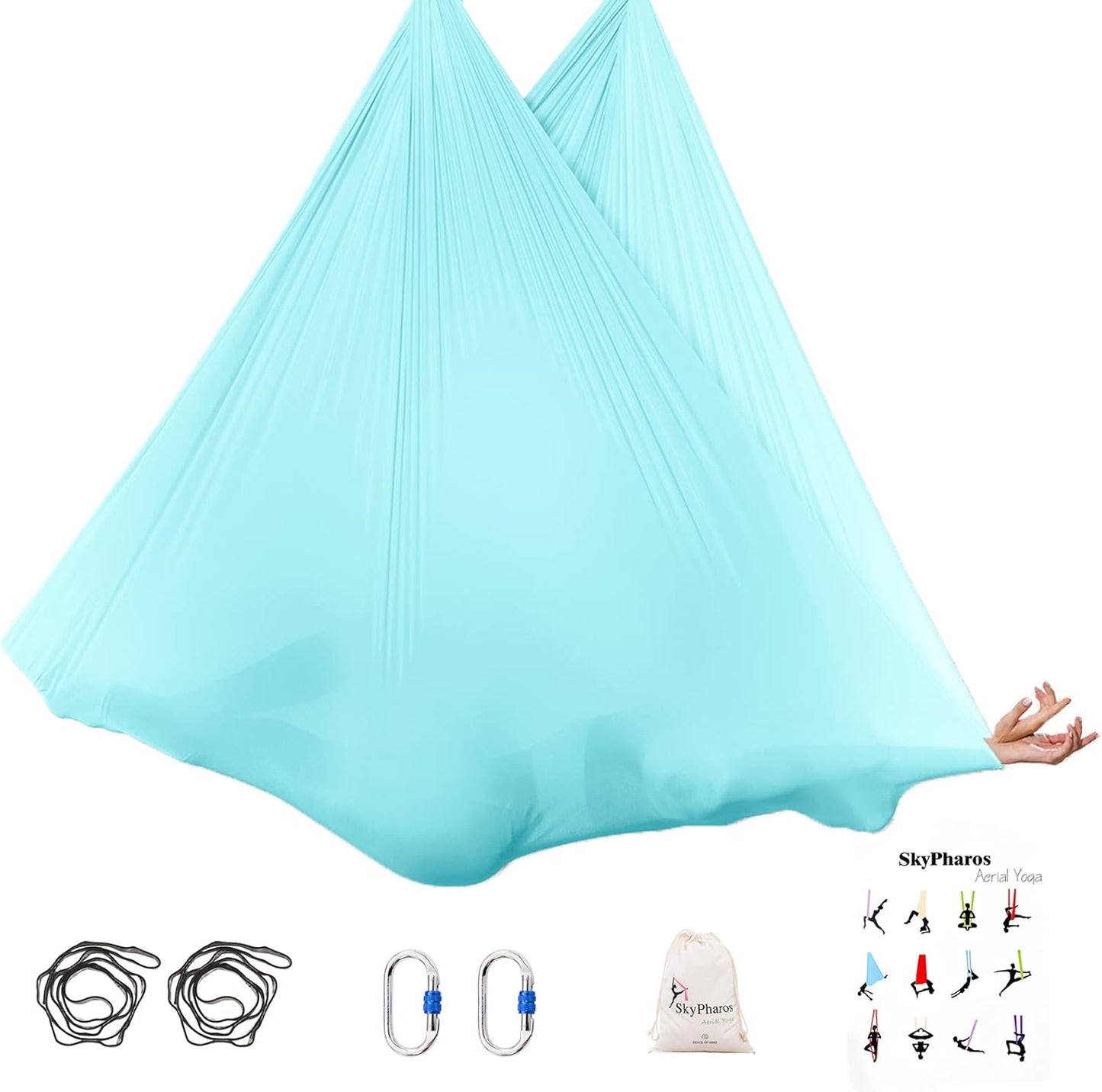 5.5 Yards Aerial Silks Yoga Swing Set - Aerial Yoga Hammock Kit Anti-Gravity Flying for Fitness, Low/Non Stretch Nylon Tricot Fabric Hardware Included for Dance