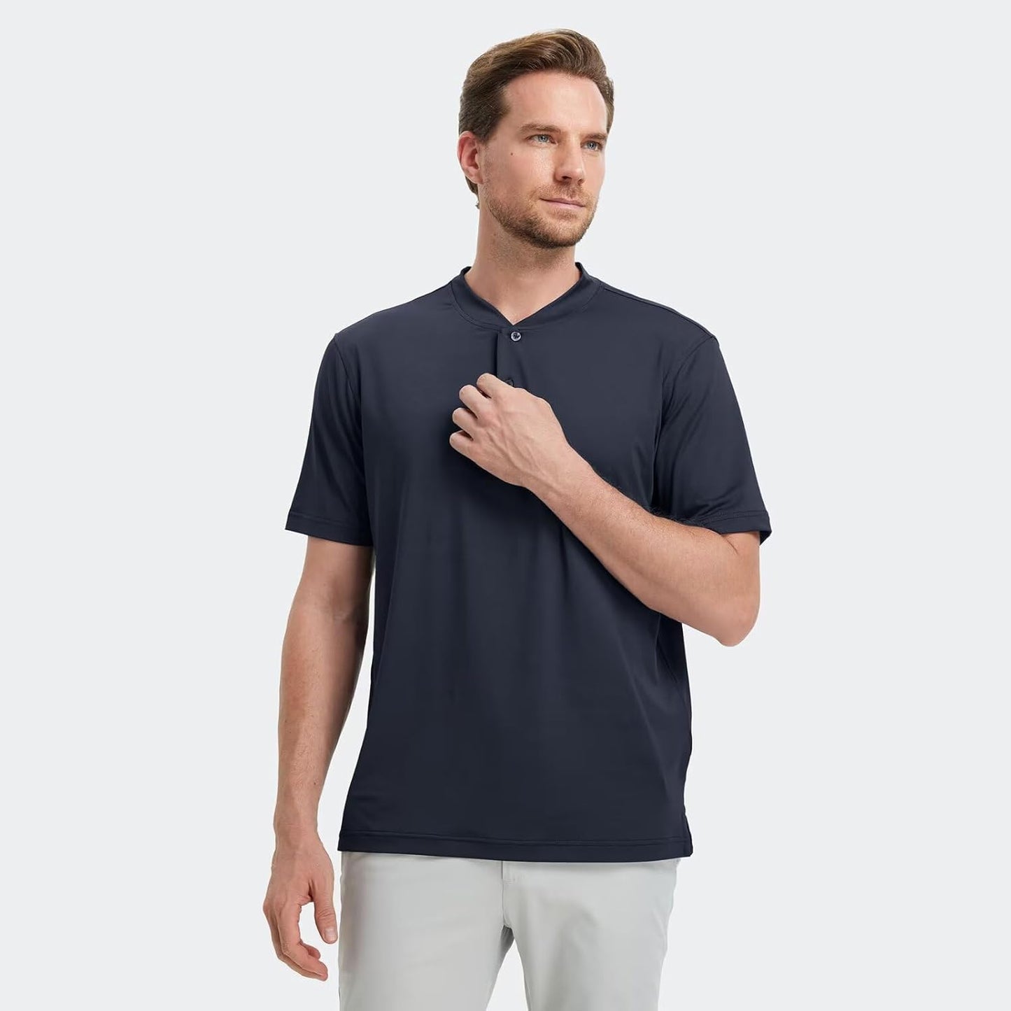 M MAELREG Collarless Golf Shirts for Men Dry Fit Moisture Wicking Performance Solid Casual Mens Henley Shirts Short Sleeve