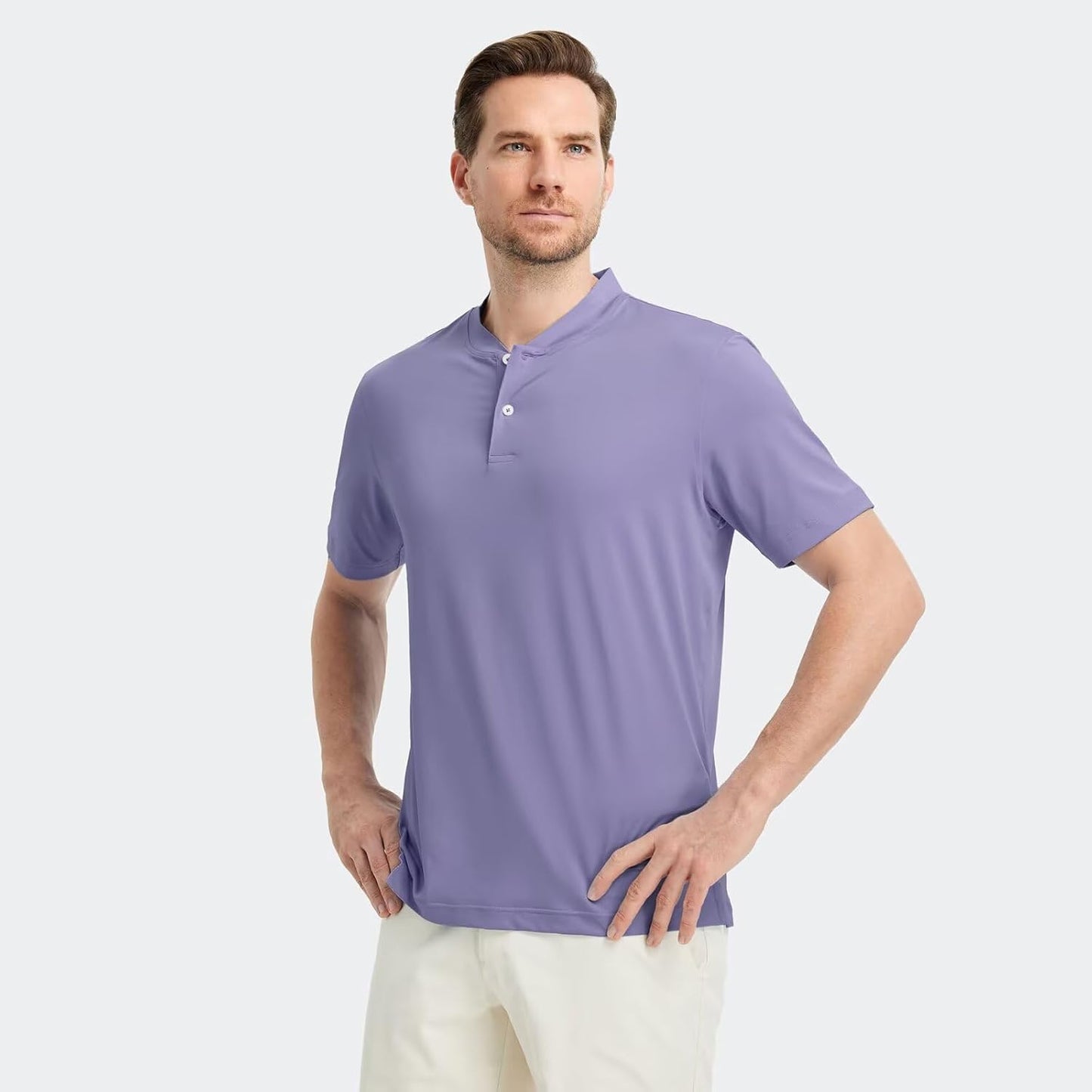 M MAELREG Collarless Golf Shirts for Men Dry Fit Moisture Wicking Performance Solid Casual Mens Henley Shirts Short Sleeve
