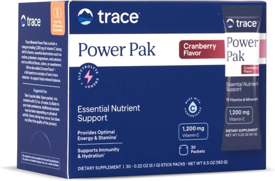 Trace Minerals Power Pak - Daily Health Support Supplement with Vitamins & Minerals - Power Packet Aids Immune Health & Hydration - Mix Powder Supports Bodily Functions - Cranberry (30 Servings)